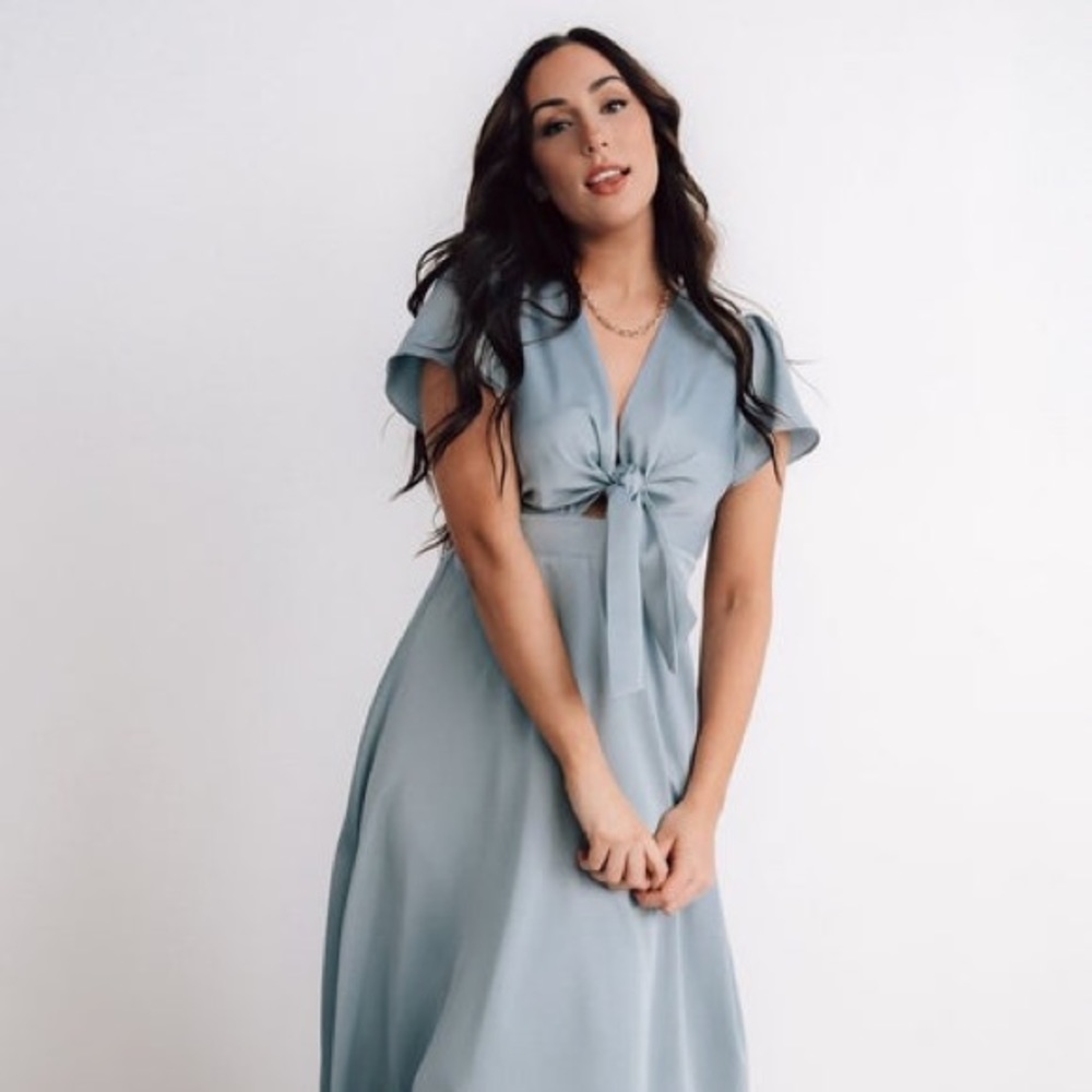 Poppy Satin Midi Dress | Light Blue
